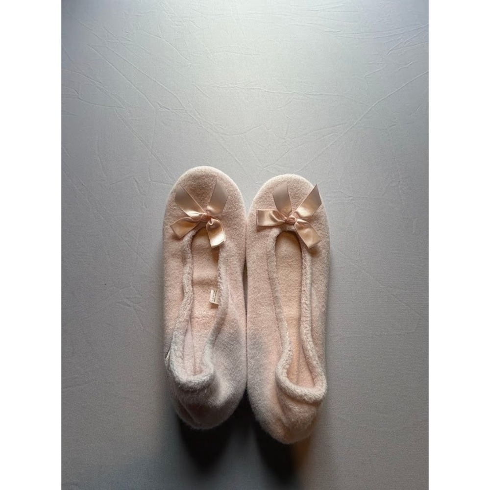 NWOT Isotoner Women's Pink Terry Ballerina Slippers Satin Bow Slippers Large 8-9